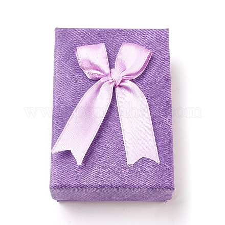 厚紙のジュエリーボックス  リボンのちょう結びとスポンジ付き  リング用  イヤリング  ネックレス  長方形  紫色のメディア  9.3x6.3x3.05cm CBOX-L004-A06-1
