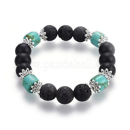 Natural Lava Rock Beads Stretch Bracelets BJEW-JB04130-01-1