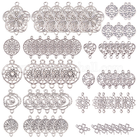 Sunnyclue 1 boîte 60 pièces 10 styles fleur de vie connecteurs pour la fabrication de bijoux fournitures d'artisanat accessoires de bijoux accessoire collier bracelet TIBE-SC0002-04-1