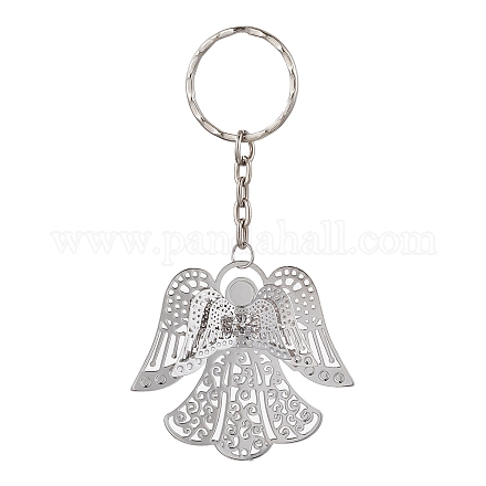 真鍮ペンダントキーホルダー  鉄のスプリットキーリング付き  プラチナ  天使と妖精  9.4cm KEYC-JKC00725-05-1