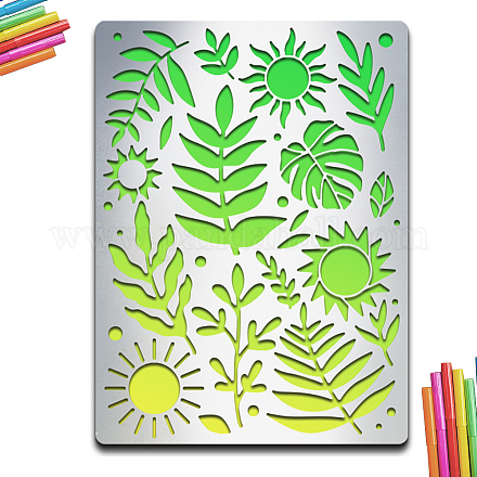 MAYJOYDIY Leaf Sun Metal Stencil Leaves Metal Journal Stencil Stainless Steel Template 5.5×7.5inch for DIY Wood Carving Engraving Painting Scrapbooking Journal Craft DIY-WH0289-075-1