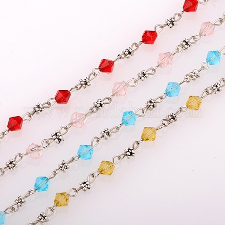 Chaînes de perles de verre bicone manuelles pour fabrication de bracelets et colliers AJEW-JB00061-1
