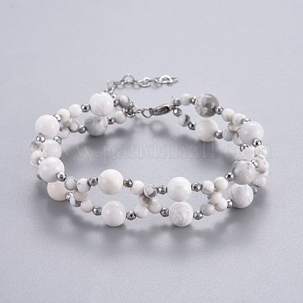 Natural Howlite Beads Multi-strand Bracelets BJEW-JB04193-04-1