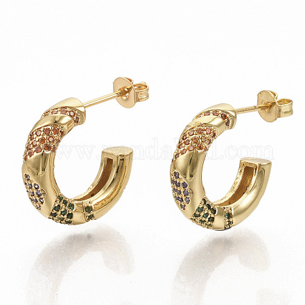Brass Micro Pave Colorful Cubic Zirconia Stud Earrings EJEW-S208-051-1