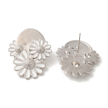 Серьги-гвоздики с цветочным покрытием из латуни и эмалью EJEW-B062-34P-1