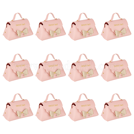 FINGERINSPIRE 12 Pack Leather Bowknot Gift Boxes with Handle 5.1x2.7x3.15 inch Pink PU Leather Mini Handbag Candy Gift Box Reusable Party Favor Candy Boxes for Wedding Birthday Shower Valentines's Day ABAG-WH0032-61B-1