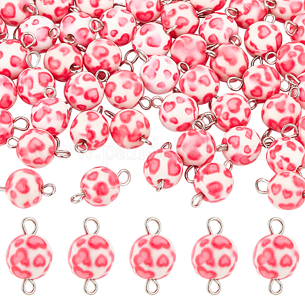 PH PandaHall 50pcs Resin Beads Charms 10mm Heart Beads Links Pink Connectors Pendants with Iron Double Loops Loose Beads Charms for Summer Jewelry Necklace Bracelet Earrings Making RESI-HY0001-04-1