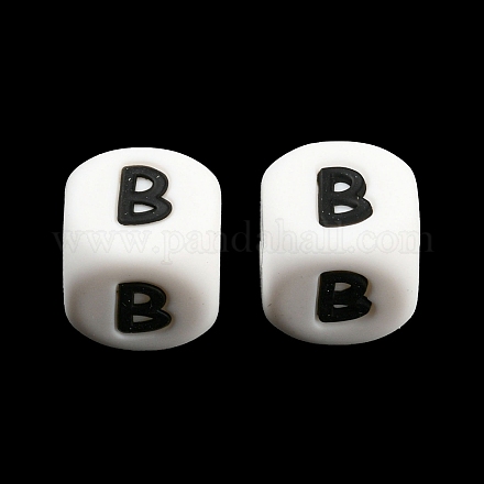 20 Uds. Cuentas de silicona con letras de cubo blanco JX432B-1
