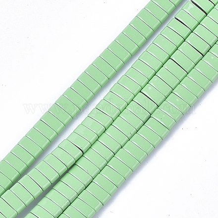 スプレー塗装された非磁性合成ヘマタイトマルチ連リンク  2x5x2穴キャリアビーズ  タイル弾性ブレスレット作り用  長方形  薄緑  0.6mm  穴：170mm  約15.9個/連  {1}インチ G-T124-05J-1
