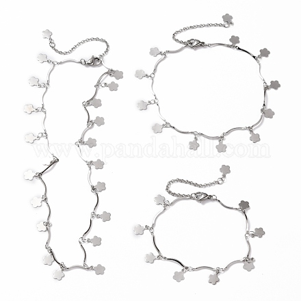 Encantos de flores 304 conjuntos de joyas de cadena de barra de acero inoxidable SJEW-JS01154-1