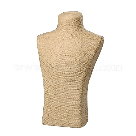 立体的なネックレスの胸像が表示されます  PUマネキンのジュエリーディスプレイ  籐でカバー  小麦  290x180x75mm NDIS-N001-02C-1