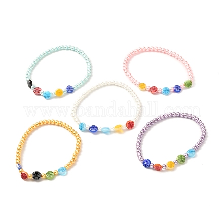 Pulsera elástica con perlas de vidrio redondas BJEW-JB07073-1
