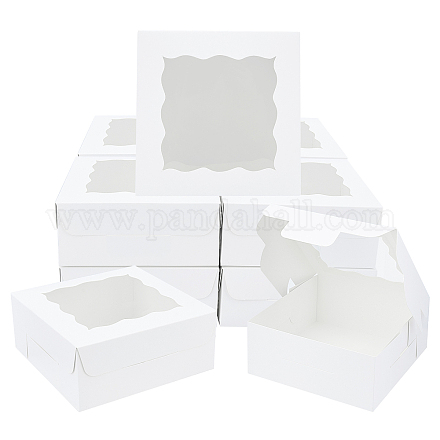 Nbeads20個のギフトボックス  白いベーカリーボックスカップケーキボックス小さなケーキボックスクラフトは、提案の誕生日パーティーの結婚式のためのウィンドウとボックスを扱います  15x15x6cm完成 CON-NB0001-28B-01-1