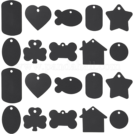 BENECREAT 20Pcs 10 Style Aluminum Stamping Blanks Tags Black Rectangle/Flat Round/Oval/Star/Heart Dog Tags with Hole for Necklace Bracelet ALUM-BC0001-71-1