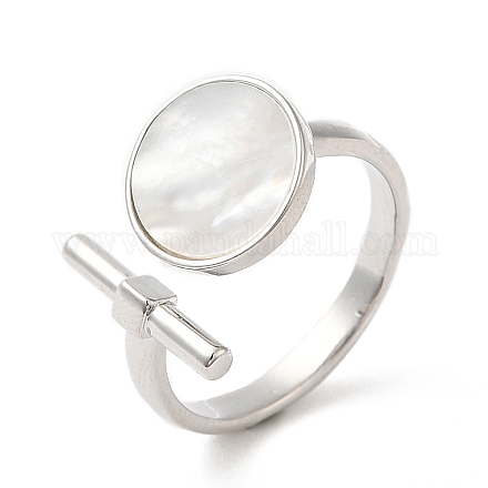 Natural Shell Flat Round & Column Open Cuff Ring RJEW-G288-08P-1