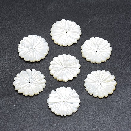 Fleurs naturelles perles de coquillage blanc SSHEL-P015-06-1