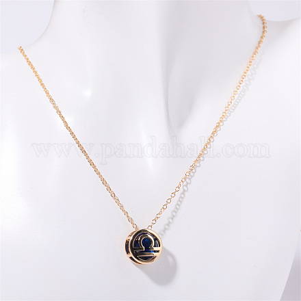 Латунные плоские круглые ожерелья с подвесками в виде созвездий из синего кубического циркония WGDD0B3-03-1