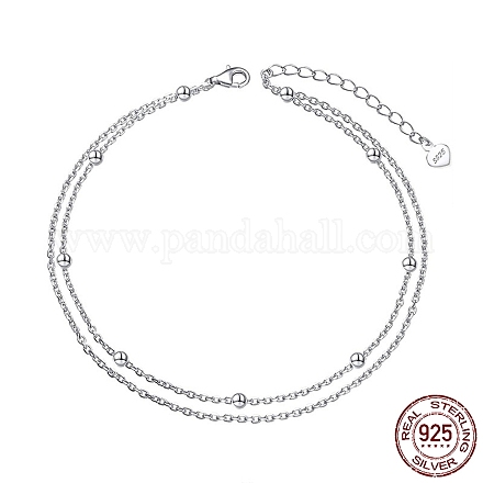 Bracelet de cheville en argent sterling plaqué rhodium avec chaîne torsadée double couche et perles pour femme AJEW-F162-005P-1