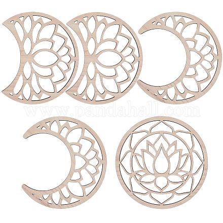 CREATCABIN 5Pcs Wood Moon Wall Decorations Moon Phase Wall Decor Lotus Boho Hanging Wall Art Decor Set Aesthetic with Stickers for Living Room Bedroom Home Apartment Bar Office DIY Ornament Pink AJEW-WH0258-791B-1