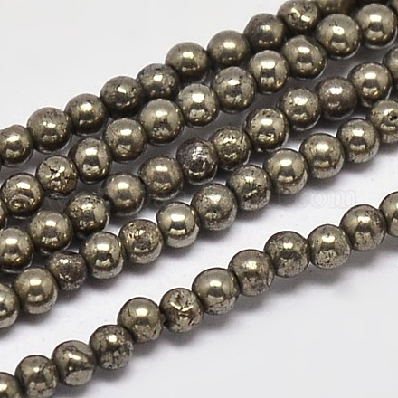 Chapelets de perles rondes en pyrite naturelle G-F197-10-2mm-1
