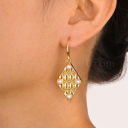 Серьги-подвески из латуни с имитацией жемчуга GH2902-4-1