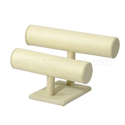 Column Synthetic Wood Covered with Burlap T Bar Bracelet Display Stands BDIS-N006-02-1