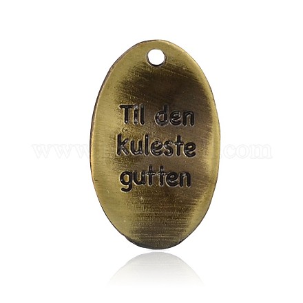 Lead Free & Nickel Free Tibetan Style Carved Words Alloy Oval Pendants PALLOY-J564-24AB-FF-1