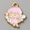 Alloy Enamel Pendants, Golden, Angel Charm, Pearl Pink, 18.5x14x1mm, Hole: 1.8mm