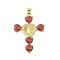 Rack Plating Brass Micro Pave Cubic Zirconia Heart Shape Virgin Mary Cross Pendant, Cadmium Free & Lead Free, Long-Lasting Plated, Real 18K Gold Plated, Red, 39x28x6mm, Hole: 4x3mm