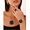 Square 304 Stainless Steel Resin Bangles & Rings & Earrings & Necklaces Sets for Women, Black, 17.52 inch(44.5cm)