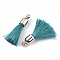 Polyester Tassel Pendant Decorations, with CCB Plastic Findings, Light Gold, Dark Turquoise, 25~30x6mm, Hole: 1.5mm