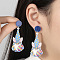 Easter Acrylic Dangle Stud Earrings, Rabbit, Blue, 60x19mm