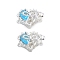 Brass Glass Box Clasps, Heart, 2-Strand, 4-Hole, Silver, Light Blue, 12.5x18x9mm, Hole: 1~1.2mm