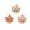 Brass Micro Pave Cubic Zirconia Box Clasps, with Glass, Leaf, 2-Strand, 4-Hole, Golden, Mixed Color, 19x17x8mm, Hole: 1mm