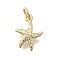 Brass Micro Pave Clear Cubic Zirconia Charms, Cadmium Free & Lead Free, Rack Plating, Long-Lasting Plated, Real 18K Gold Plated, Starfish, 13.5x10.5x2.5mm, Hole: 3.5mm