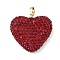 Brass Rhinestone Pendants, Heart Charms, with Polymer Clay, Ion Plating(IP), Long-Lasting Plated, Lead Free & Cadmium Free, Golden, 28.5x30x9mm, Hole: 6x4mm