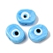 Handmade Evil Eye Lampwork Beads, Oval, Light Sky Blue, 18x14x7mm, Hole: 2mm
