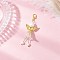 Frosted Acrylic & Glass Pearl Flower Angel Pendant Decorations, with Alloy Heart Wings and Lobster Claw Clasps, Golden, White, 60.5mm