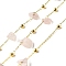 Handmade Natural Rose Quartz Chip Beaded Chains, Soldered, with Rack Plating Brass Findings, Long-Lasting Plated, Lead Free & Cadmium Free, with Spool, Real 18K Gold Plated, 5~14x2~7x3~7mm