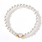 Minimalist ABS Imitation Pearl Round Beads Stretch Bracelets, Heart Brass Bead Bracelets for Women, White, Inner Diameter: 6-7/8 inch(17.5cm)