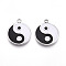 304 Stainless Steel Pendants, with Enamel, Flat Round with Yin-yang Charms, Stainless Steel Color, 19x16.5x2mm, Hole: 1.6~1.8mm