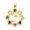 Brass Micro Pave Cubic Zirconia Pendants, Flower with OM Charms, Long-Lasting Plated, Rack Plating, Lead Free & Cadmium Free, Real 18K Gold Plated, 27.5x25x3.5mm, Hole: 4x3.5mm