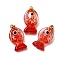 Handmade Dichroic Foil Lampwork Pendants, with Brass Findings, Fish Charm, Red, 22.5~23.5x12.5~13x8.5~9.5mm, Hole: 4.5x4mm