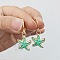 Ocean Theme Alloy Enamel Star Leverback Earrings, Golden, Aquamarine, 32x15mm