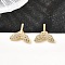 Fishtail Brass Micro Pave Clear Cubic Zirconia Stud Earrings, Cadmium Free & Lead Free, Golden, 11x12.5mm