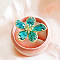 Alloy & Rhinestone/Synthetic Quartz Cuff Rings, Flower, Light Sea Green, Inner Diameter: 15~20mm
