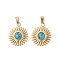 304 Stainless Steel Sun Pendants, Synthetic Turquoise, Flat Round Charms, Ion Plating(IP), Golden, 21.5x18x4mm, Hole: 5.5x2mm