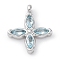304 Stainless Steel Pendants, with Cubic Zirconia, Flower, Light Sky Blue, 16x13.5x3mm, Hole: 1.8mm
