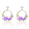 Ring with Flower Alloy & Rhinestone & Polymer Clay Stud Dangle Earrings, Golden, Medium Orchid, 52x44mm
