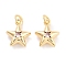 Brass with Cubic Zirconia Pendant, with Jump Ring, Star, Real 18K Gold Plated, 13.5x11.5x5mm, Hole: 3.4mm